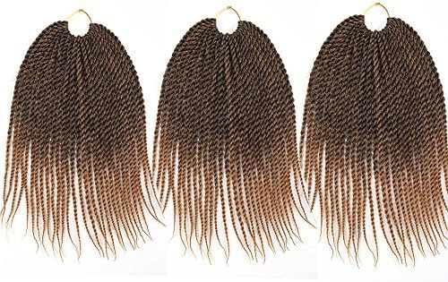 14 Inch 3 packs Senegalese Twist Crochet Hair 50g 0.3cm 30 Strands/pack Crochet Braids Synthetic Braiding Hair Extension For Black Women (Black/#30)