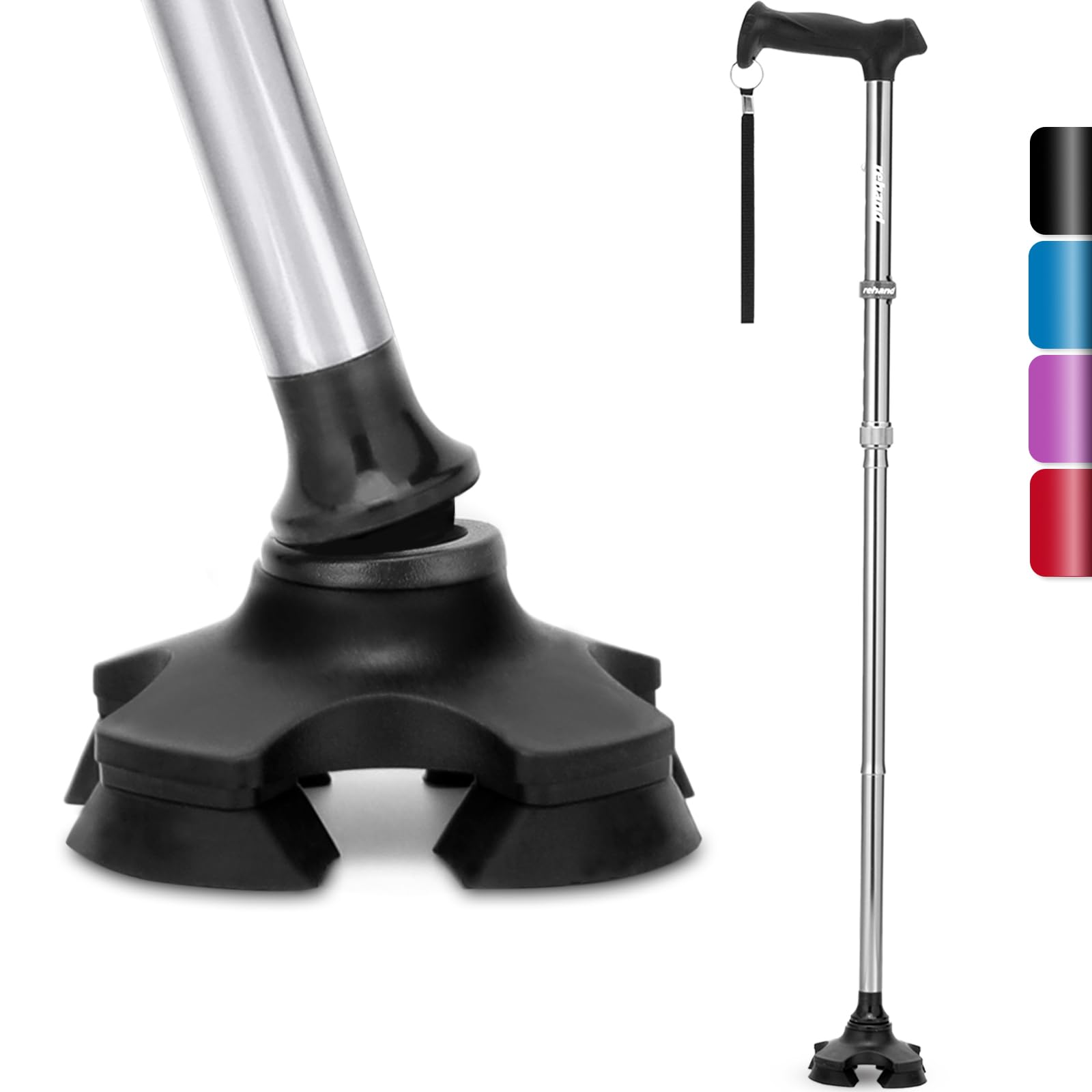 Photo 1 of REHAND Walking Cane for Men & Women - Foldable, Adjustable, Lightweight, Self Standing Pivot Walking Cane, Soft Handle Grip, with Travel Bag, Walking Sticks for Seniors & Adults (Sliver)