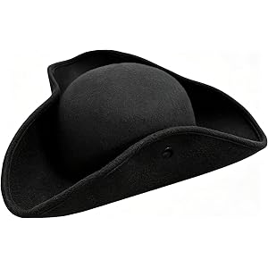 Anyumocz Black Pirate Hat for Men Women, Colonial Tricorn Hat | Felt Pirate Costume Accessory for Adult, Halloween, Dress Up,