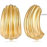 MUYAN Chunky Gold Textured Earrings for Women Trendy Minimalist Large Chunky Studs Fashion Jewelry