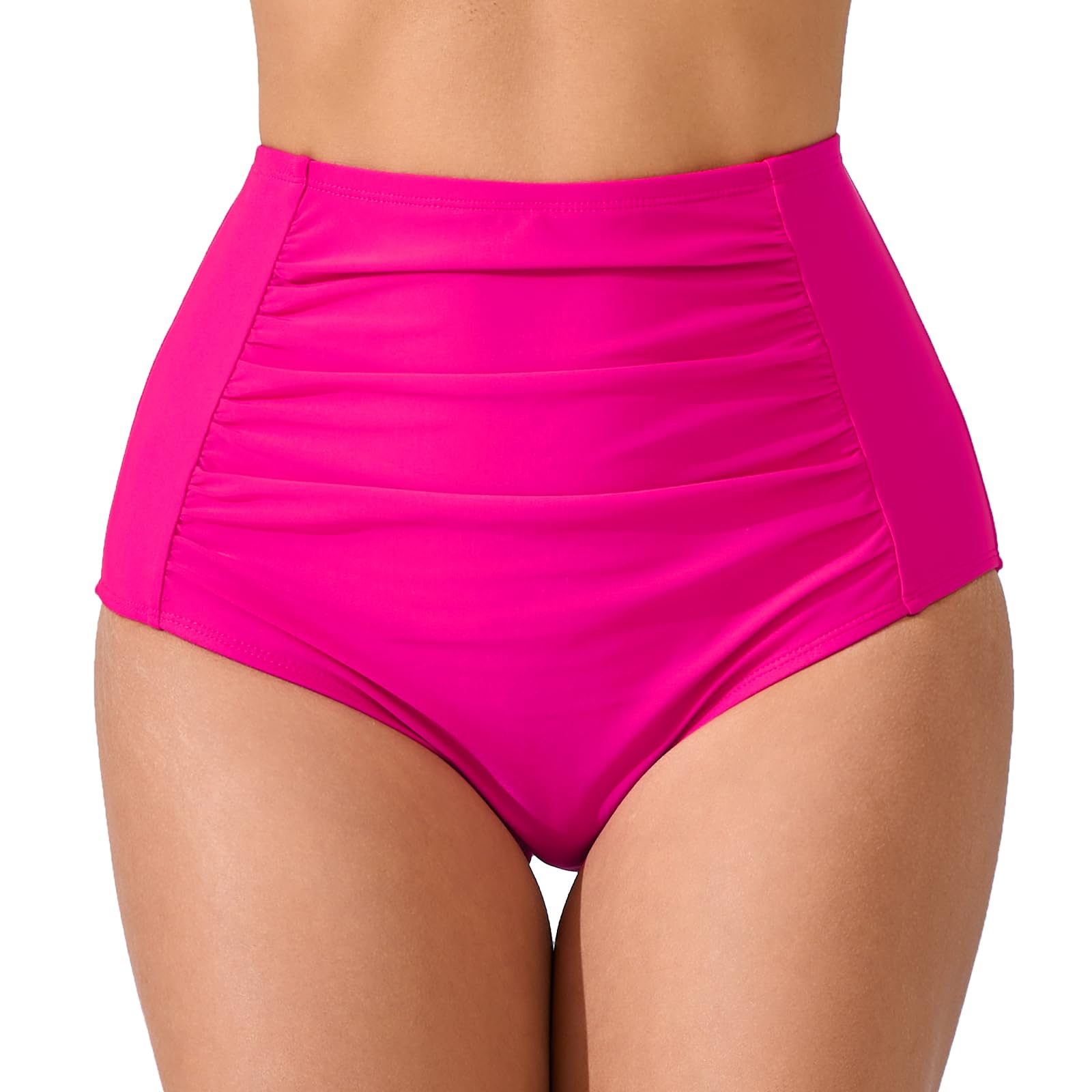 Photo 1 of JOYBIK Women's High Waisted Bikini Bottoms Ruched Swim Bottoms Full Coverage Tankini Swimsuits Bottoms Hot Pink 1 2XL