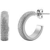 555Jewelry Stainless Steel Sparkly Huggie Open Hoop Earrings for Women & Ladies