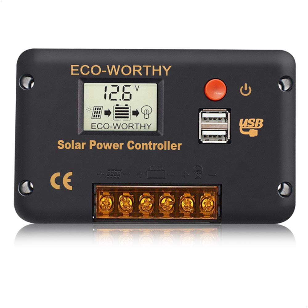 ECO-WORTHY 20A 12V/24V Solar Charge PWM Controller LCD Display with Dual USB Port Overload Protection for Battery