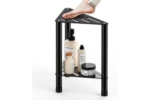 HZTINT Corner Shower Stool for Inside Shower - 15.5in Shower Foot Rest with Storage Shelf, Stainless Steel Shower Stool for Shaving Legs, Bathroom Bench Suitable for Small Shower Spaces, Black