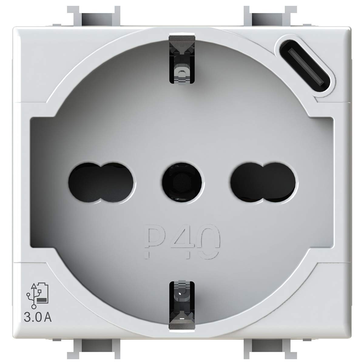 4box, P40 USB 3.0, Schuko Socket with USB-C, Compatible with Bticino Matix, White