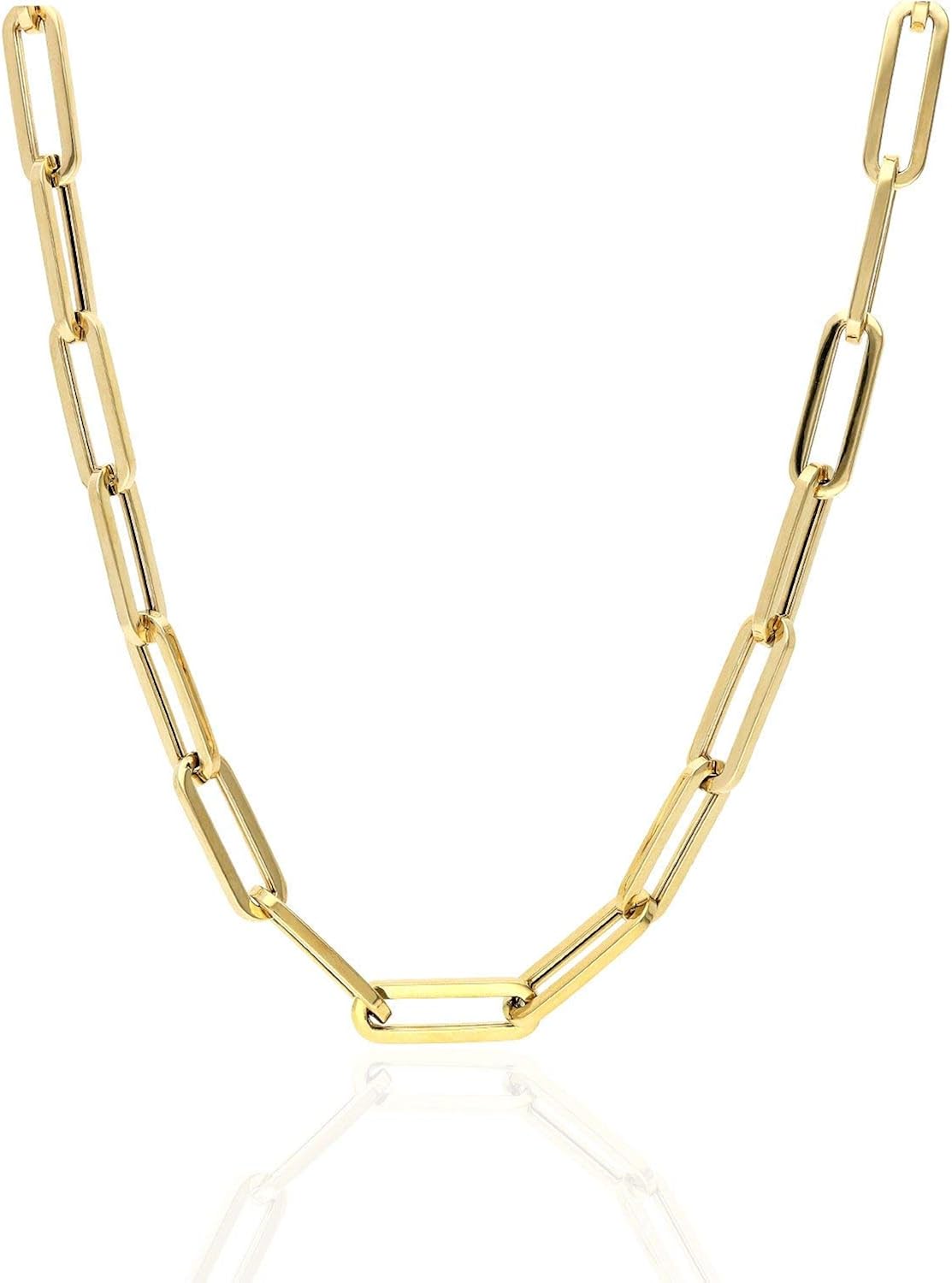 Amazon.com: 14K Yellow Gold 6mm Paperclip Elongated Link Chain Necklace 16" - 30", 16: Jewelry