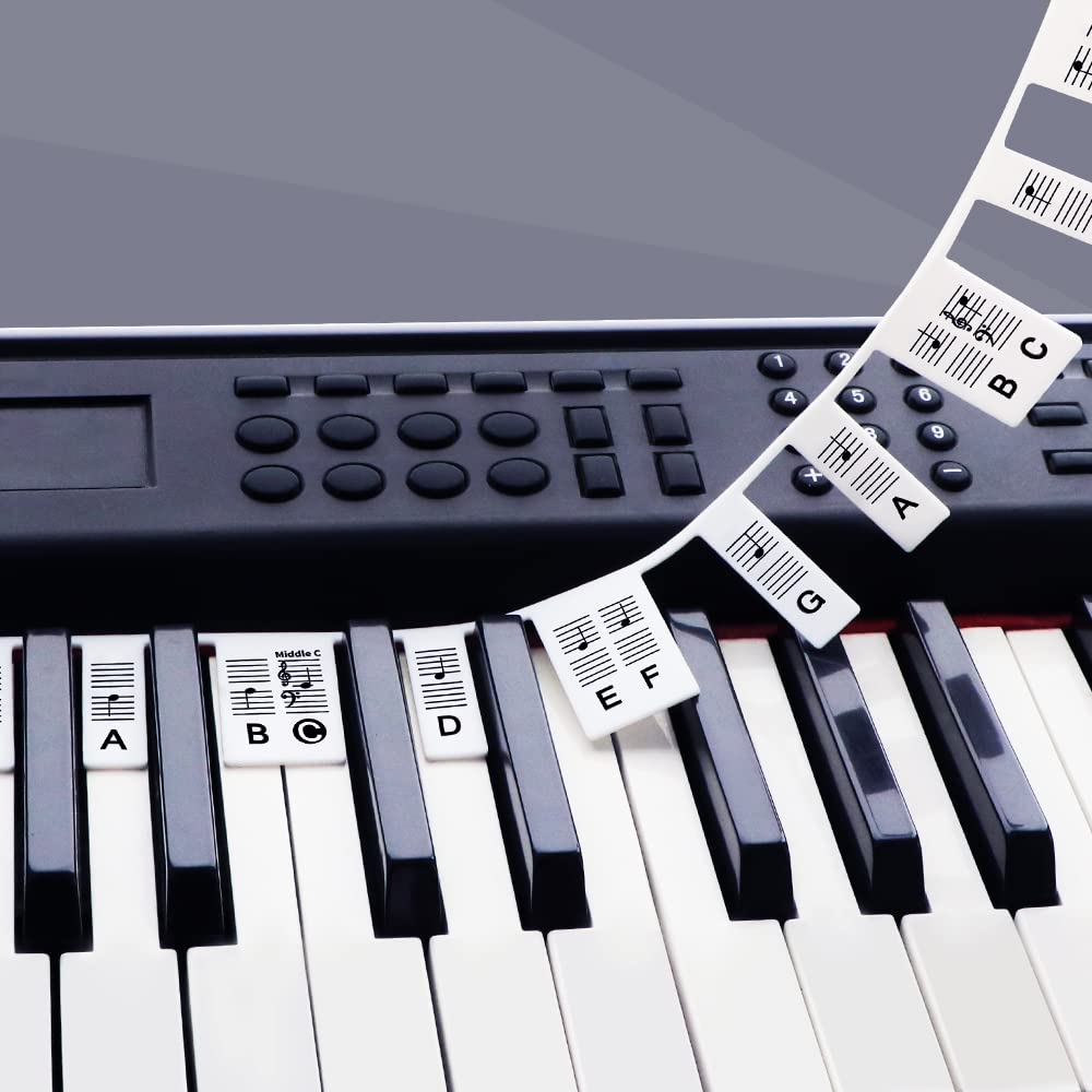 Photo 1 of Removable Piano Key Stickers Note Labels for 88 Key Full Size Silicone Reusable Piano Keyboard Stickers for Beginners Comes with Box (Black)