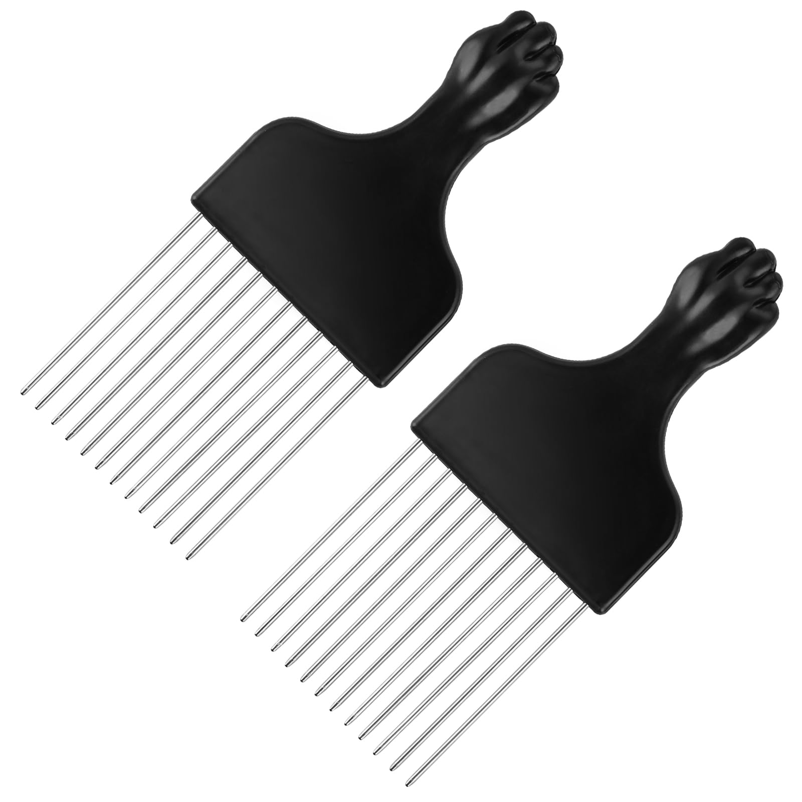 2 Pack Black Metal Hair Pick Afro Pick for Curly Hair Smooth Hair Pick Comb Wide Tooth Comb Professional Afro Comb for Women/Men Hair Styling Hairdressing Tool Teasing Pick Combs