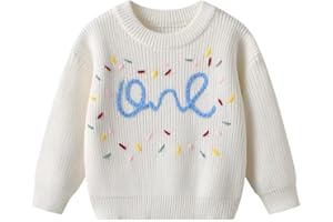 Koijhnb Toddler Baby Girl 1st Birthday Knit Sweater Infant Long Sleeve Embroidery Pullover Warm Fall Winter Smash Cake Outfit