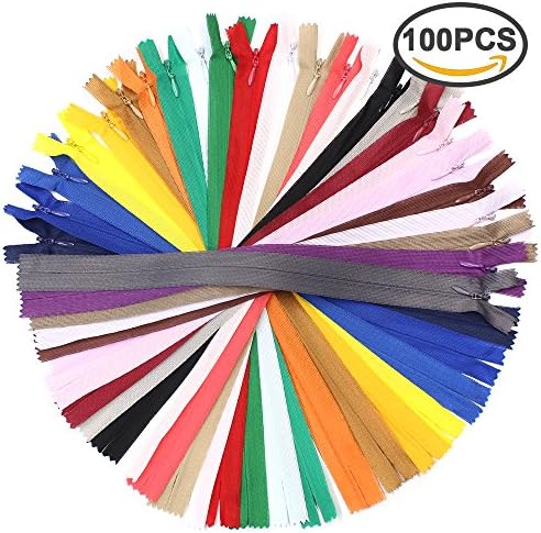 Erlvery DaMain 100Pcs 12 Inch Nylon Invisible Zippers Bulk for Sewing Craft (25 Colors)
