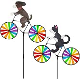 MuuXii 2 Pack Animal Bike Spinners Decoration 20.9 inch, Dog and Cat Pinwheels Colorful, Large Sized Whirligigs Windmill, Garden, Outdoor Courtyard, Lawn, Decoration Wind Spinner
