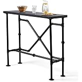 BOKKOLIK 41.3inch High Pub Table Industrial Rectangle Narrow Bar Table for Living Room Kitchen Vintage Console Table for Entryway Hallway Metal Pipe and Wood Design