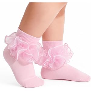 Girls Ruffle Socks Double Big Ruffle Lace Frilly Turn Cuff Dress Socks