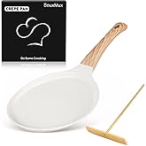 SouxMux Nonstick 8-Inch Crepe Pan with Spreader, Ceramic Coated Dosa Tawa Pan, Induction Compatible Flat Skillet for Pancakes, Omelettes, and More with Cool Handle, PFOA Free