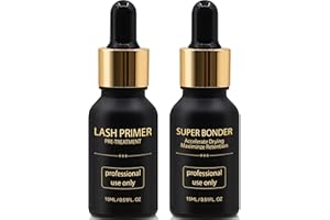 Miuffue Lash Bonder and Primer Kit for Eyelash Extensions, Glue Accelerator Lash Sealant, Eyelash Extension Primer Protein Oil Remover, Adhesive Makeup Tools for Professional Use (15ml+15ml)