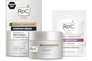 RoC Derm Correxion Neck Cream with Hyaluronic Acid + Advanced Retinol to visibly Tighten & Lift Horizontal Neck Lines, Facial Moisturizer to Contour Face (1.7 oz) with RoC Retinol Eye Packette