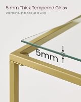 VASAGLE Console Table Gold Glass Top 35x100x80cm Adjustable Legs view 5