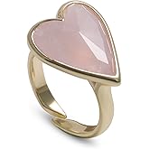 LDADAN Natural Gemstone Ring, Heart Shape Genuine Crystal Quartz Amethyst Amazonite Rose Quartz Rings for Women, 14K Gold Plated Adjustable Crystal Rings.