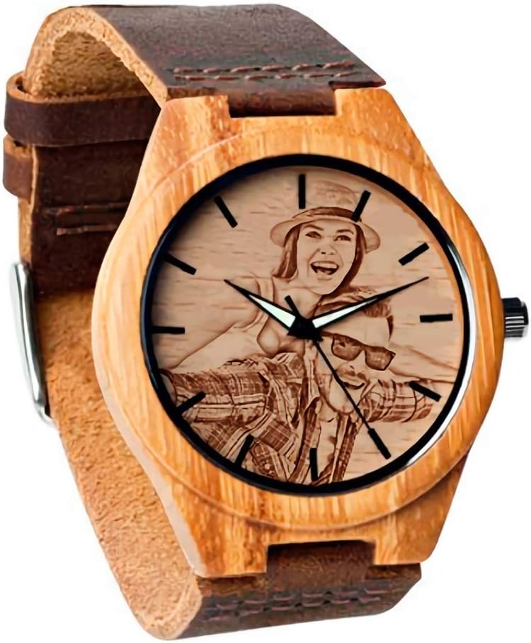 Personalized Customized Wooden Watch with Photo Or Message Double-Side Engraving for Personalized Gift