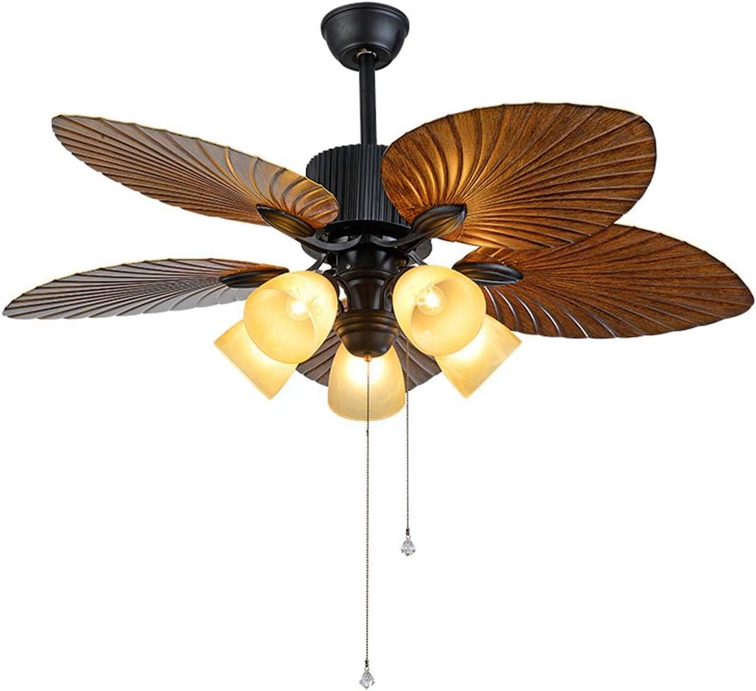 Tropical Palm Ceiling Fan, Five Palm Leaf Blades with 5 Sunset Bowl