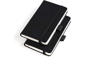 Vanpad (2 Pack) Pocket Notebook Small Hardcover Note Book 3" x 5.5", Mini Ruled Lined Journal, Leather Cover, with Pen Holder, Page Marker Ribbons, Inner Pockets, Black
