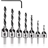 amoolo Countersink Drill Bits Set 7Pcs, Counter Sink Drill Bit for Wood, Woodworking High Carbon Steel Carpentry Bit with Cha