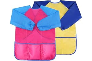 Winbar Waterproof Art Smock, Pack of 2 Kids Art Smocks Children Waterproof Artist Painting Aprons Long Sleeve with 3 Pockets for Painting Cooking Eating Arts & Crafts Childs Paint Apron
