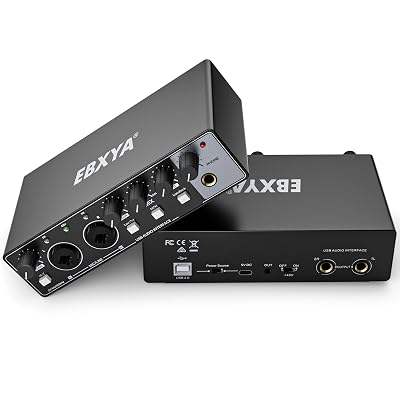 EBXYA 2x2 Audio Interface for Recording Music, 24-bit/192kHz Plug and Play USB Interface for PC and Mac, Studio, Guitar, Podcast, Streaming(Metallic Black)