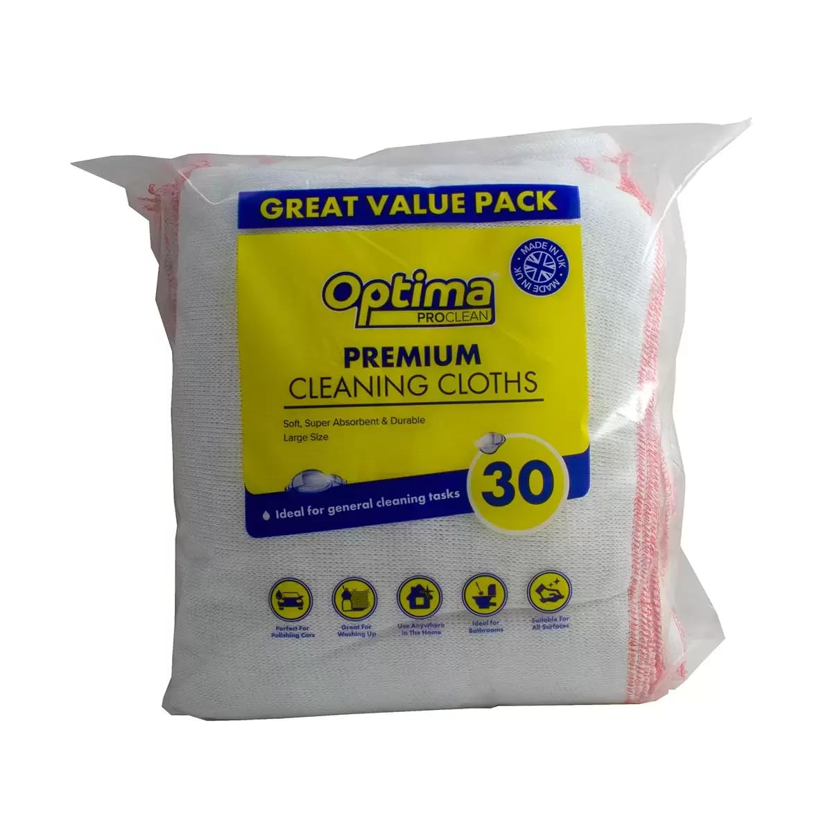 Optima Pro Clean Large White Dishcloths - 30 Pack