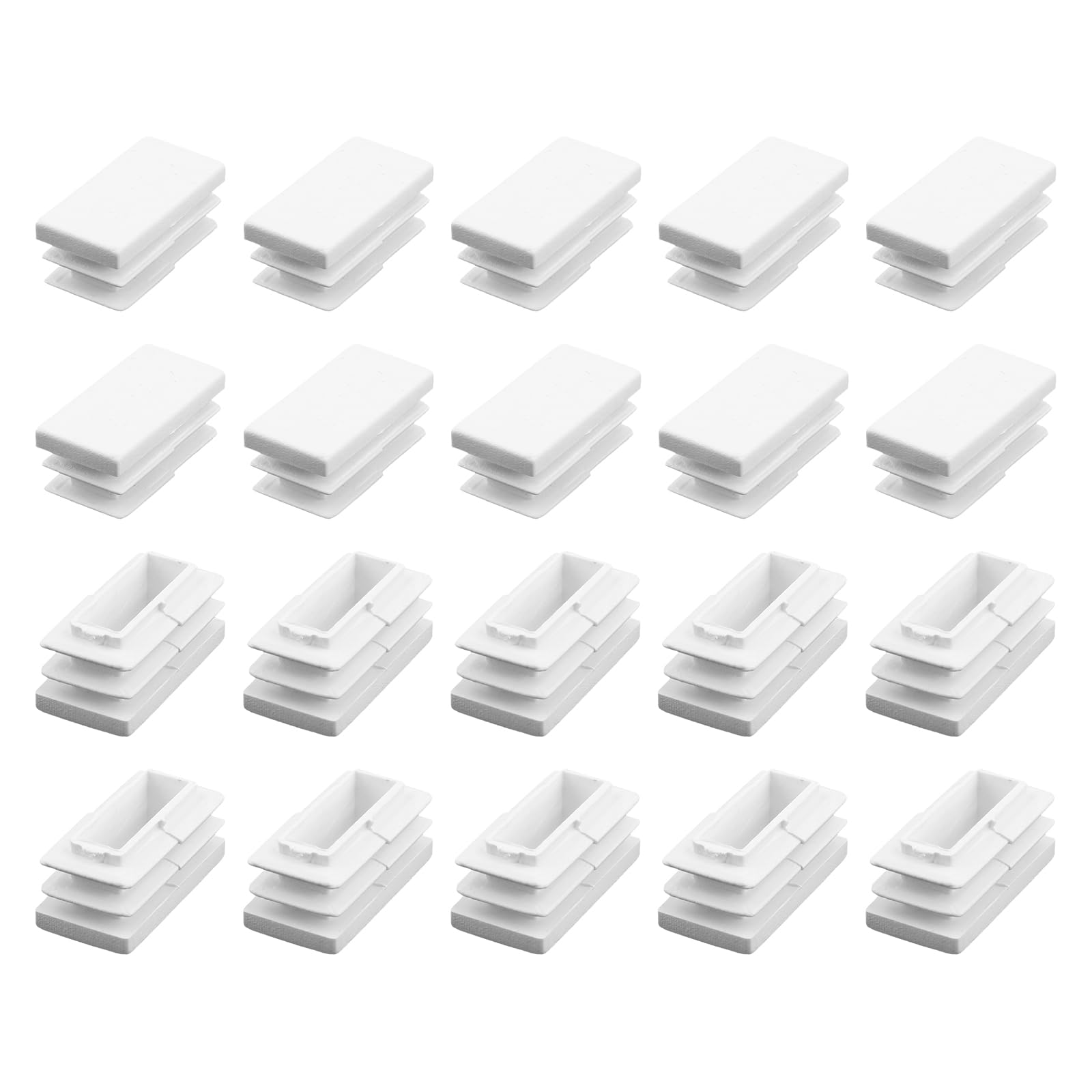 METALLIXITY Rectangle End Caps (30 x 15mm) 20Pcs, Plastic Rectangle Tube Inserts Threaded End Blanking Caps Protector - for Furniture Table Chair Legs, White