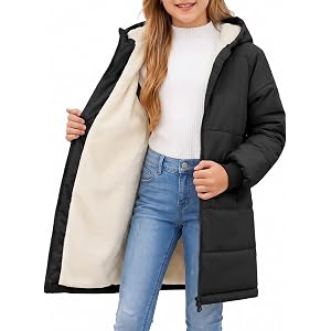 Uikue Girls Winter Down Alternative Puffer Coat - Water-Repellent, Sherpa Fleece Lined Hooded Jacket