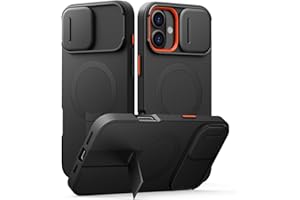 SURITCH for iPhone 16 Plus Case with Magnetic Camera Slide Cover and Adjustable Kickstand, Compatible with MagSafe, Shockproof Bumper Case Slim Protective Cover for iPhone 16 Plus 6.7 Inch, Black