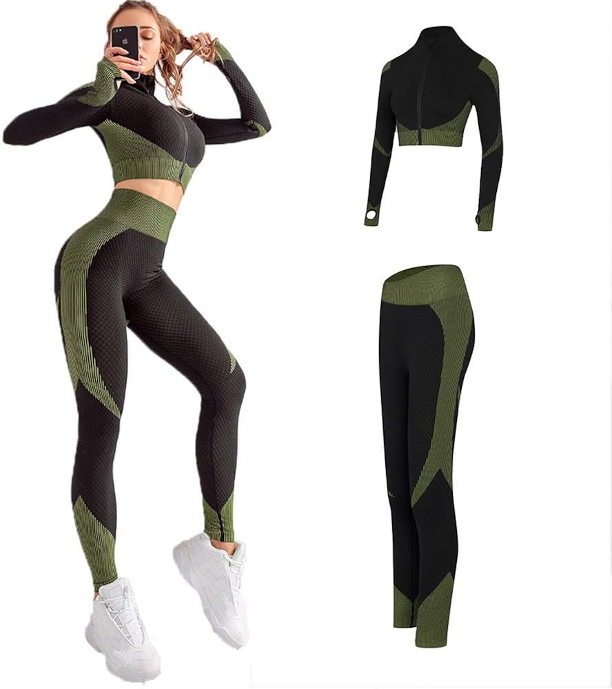 XHRHao Yoga Wear Knitted Sport Suits Women's Sweatsuits Yoga Jogging Tracksuits (Color : Green 