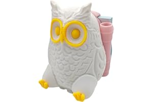RhyNSky Owl Sticky Note Dispenser Cute Rotating Animal Pop-up Note Holder with Pen Holder for Desk Home Office Accessories, 3x3 in, White