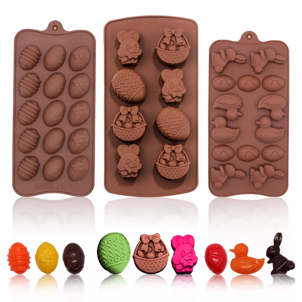 3 Pcs Easter Moulds, Easter Egg Mould Easter Chocolate Making Silicone Chocolate Mould Egg Rabbit Basket Shape Jelly Mould Cake Candle Baking Moulds for Easter Day