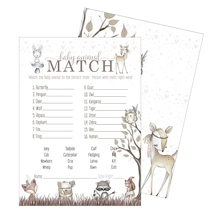 Amazon Com Woodland Friends Animal Match Baby Shower Games Pack Of