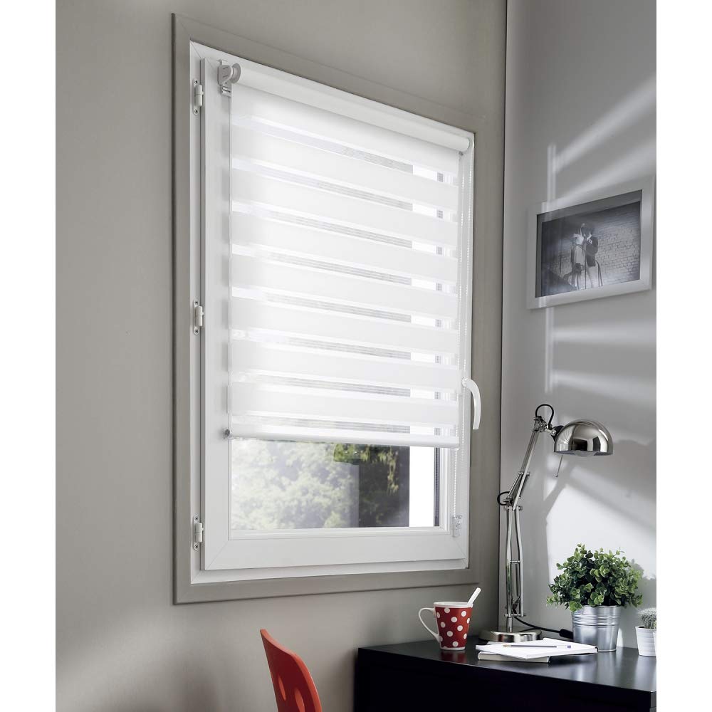 MADECOSTORE Day and Night Roller Blind No Drilling Required White - 76 x 190 cm