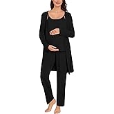 SWOMOG Maternity Pajamas Set 3 PCS Nusing Pajamas Labor and Delivery Gown & Camisole & Pants Postpartum Pjs