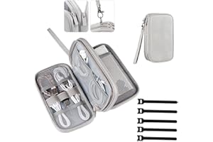 Fxkoolr Electronic Organizer, Technology Organizer Travel Case Pouch Bag for Keeping Tech Accessories Cables Cords Charger Power Bank Mouse Earphones(Double Layer, Medium, Light Grey)