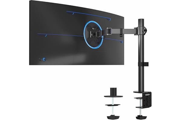 VIVO Single Monitor Arm Desk Mount, Holds Screens up to 32 inch Regular and 38 inch Ultrawide, Fully Adjustable Stand with C-