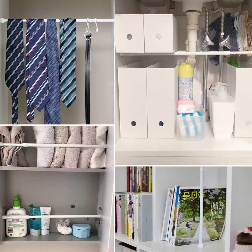 Spring Tension Curtain Rods 28-43 Inch Adjustable Spring Loaded Small Mini Extendable Heavy Duty Black Curtain Tension Rod For Kitchen, Bathroom, Window, Bookshelf ,Closet