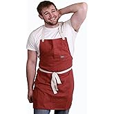 Caldo Linen Kitchen Apron for Cooking - Mens and Womens Linen Bib Apron (Burgundy)