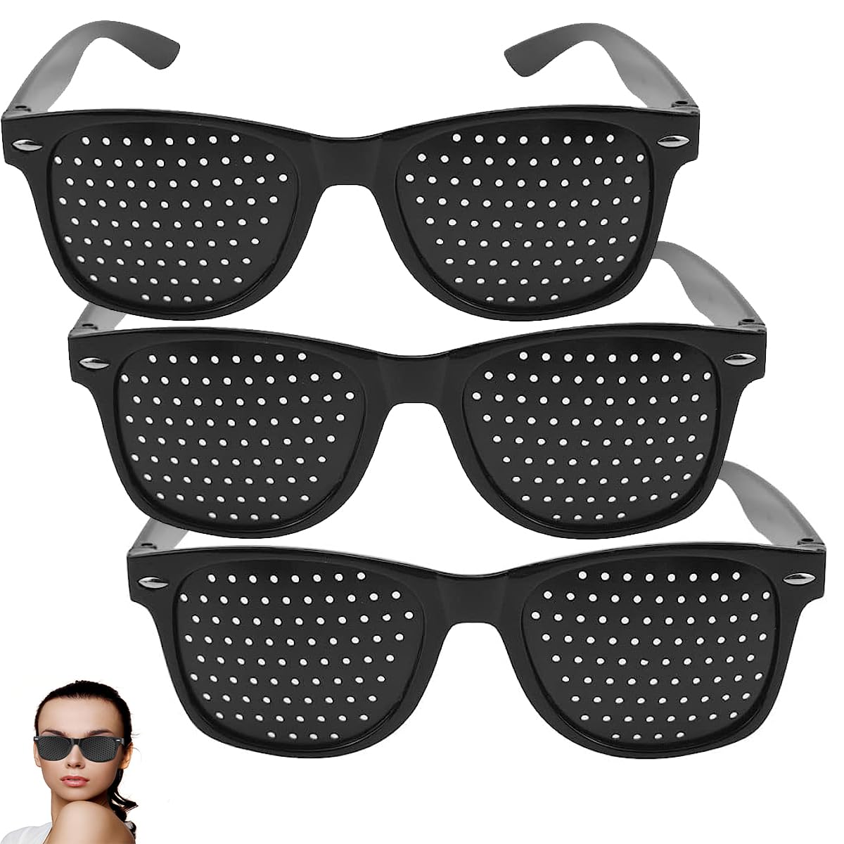 FaJoek Grid glasses, pinhole glasses, eye trainer, pinhole glasses, grid glasses with foldable temples, pinhole glasses, hole glasses for eye training and relaxation, black