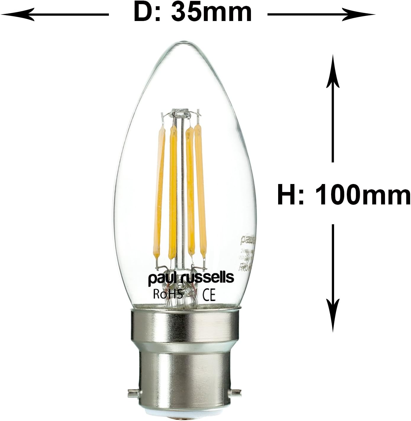 paul russells LED Candle Filament Light, 4.5W 40W Equivalent Replacement, 470LM Lumens, 2700K Warm White - Image 4