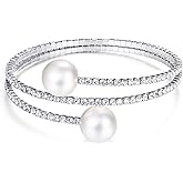 Kicomvi Imitition Pearl Stretch Bracelet Multilayer Crystals Pearl Elastic Bangle for Women Wedding Jewelry 1920s Costume