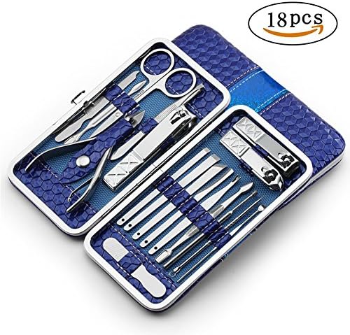 Manicure Pedicure Set Nail Clippers 18 in 1 Stainless Steel Professional Hygiene Kit - Toenail Clippers Includes Cuticle Remover with Portable Travel Case Beauty Care Tools (Blue)