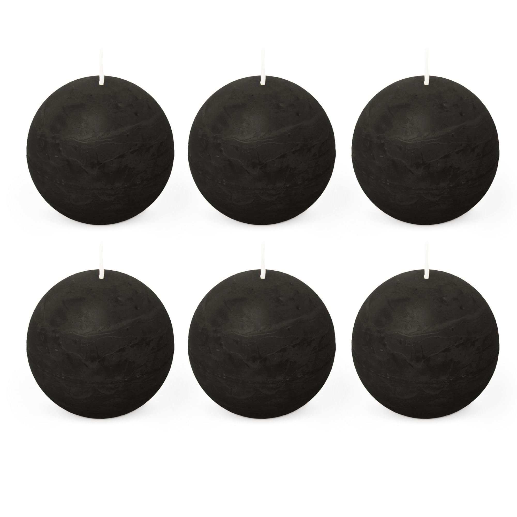 Spaas 6 Rustic Unscented Ball Candles 80 mm, 24 Hours, Black