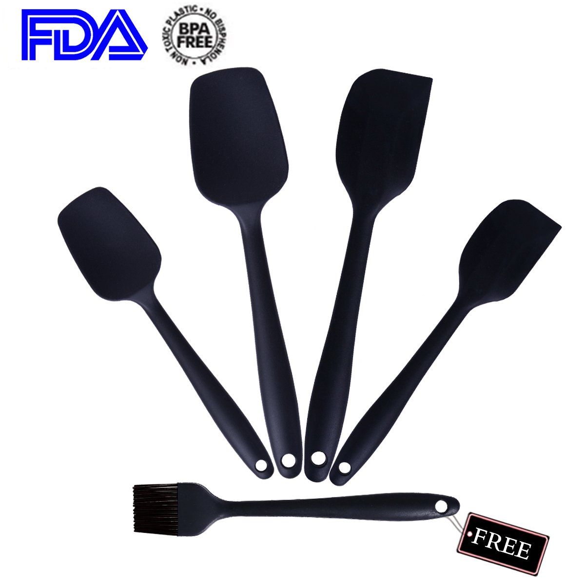 Silicone Spatula Set WISHPOOL 4+1-Piece Non-Stick/Heat Resistant kitchen Cooking Utensil Set Created for Cooking/Baking and Mixing with free gift Silicone Oil brush