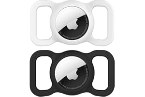 [2 Pack] Airtag Dog Collar Holder, DLENP Air Tag Protective Cat Airtag Dog Collar,Silicone AirTags GPS Tracking Accessories,Air Tags with Bone Pattern(Black/White)