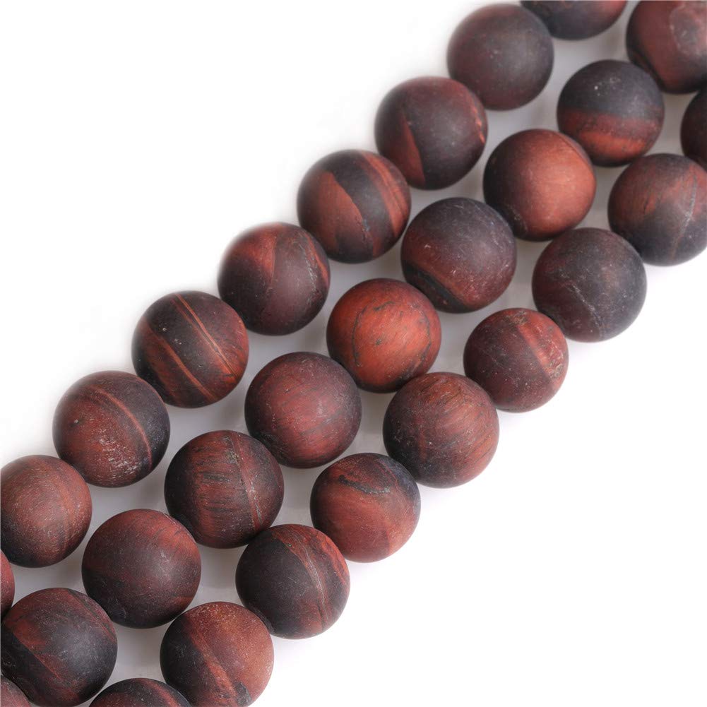 SHGbeads 12mm Frost Matte Red Tiger Eye Semi Precious Gemstone Round Loose Beads for Jewellery Making DIY Handmade Craft Supplies 15"